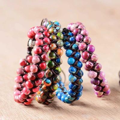 China Colorful Green Blue BOHEMIA Rose Bead Wrap Bracelet Boho Gemstone Wrap Bracelet Rainbow Wrap Bracelet For Women for sale