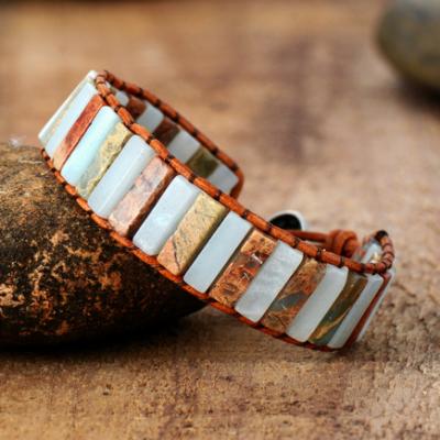 China Original Simple TRENDY Jasper Amazonite Lapis Amethyst Style Tube Beads Wrap Beaded Leather Bracelets for sale