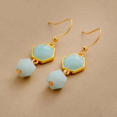 China 2020 Latest CLASSIC Custom Earrings For Women Hot Pyrite Apatite Hexagon Amazonite Women Round Drop Earrings for sale