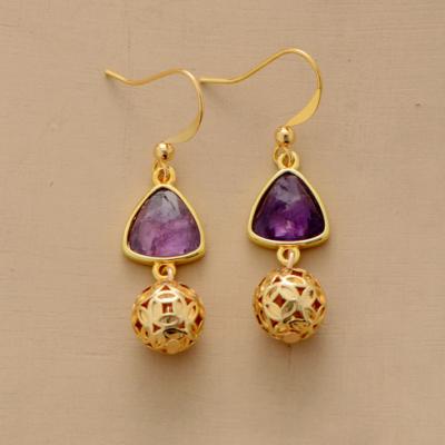 China New Fashion CLASSIC Custom Jewelry New Fashion Heart Pendant Triangle Round Amethyst Gold Earrings for sale