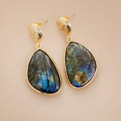 China BOHEMIA Personalized Vintage Earring Irregular Shape Stone Natural Viking Labradorite Earring Dangle Drop Earring for sale