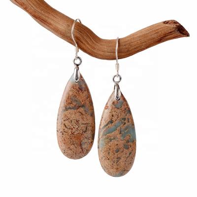 China CLASSIC Silver Plated Jasper Waterdrop Earrings Imperial Wooden Jewelry for sale