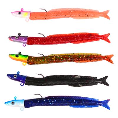 China New 14g 12.5cm Glow 5pcs/bag Eel Soft Lure Artificial Silicone Bait Sea Bass Pike Sea Bass Pike Coarse Carp Fishing Lead Jig Head WHSB-DW6060 for sale