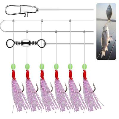 China 2022 New Carbon Steel Fishing Hook Saltwater Fish Flsher Sabiki Lure and Glimmer Rigs Luminous Beads Fish Skin Sabiki 6 Hooks for sale