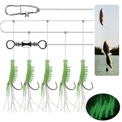 China 2022 New Luminous Fish Hook 5pcs/set Shrimp Fishing Lure Sabiki Rigs With 5 Hooks Sea Fishing Blinker Bait Rigs Soft Lure Shrimp for sale