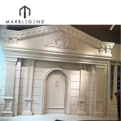 China Classical architecture exterior decoration materials hollow carving marble stone pediment for villa for sale