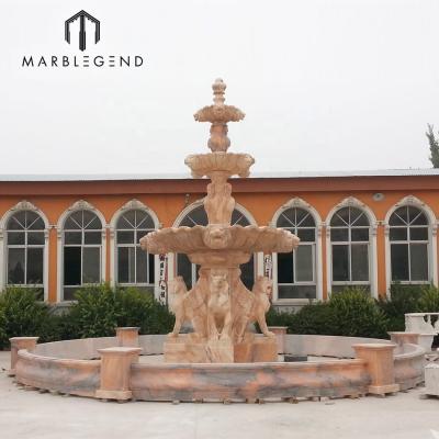 China Custom Large Traditional Marble Garden Outdoor Water Fountain with Lion Sculpture for sale