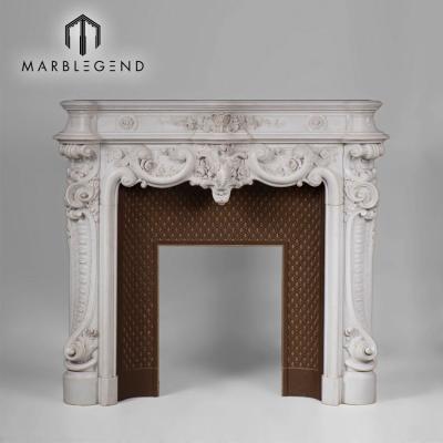 China Modern Handmade Pillar Cut Out Fireplace Carrara Marble Natural Marble White Marble Mantel for sale