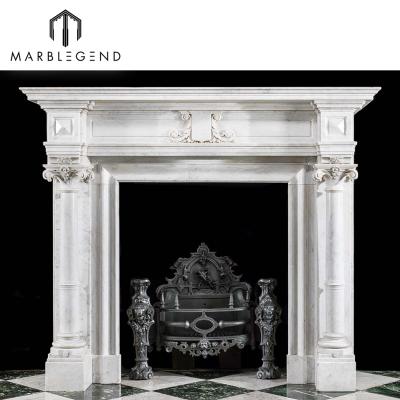 China EUROPEAN Newcomer European Marble Fireplace Surround Bespoke Carrara Pillar White Marble Fireplace Mantel for sale