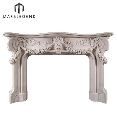 China Ornate Traditional Luxury Villa Hand Carved French White Marble Fireplace Italian Statuary Marble Fireplace for sale