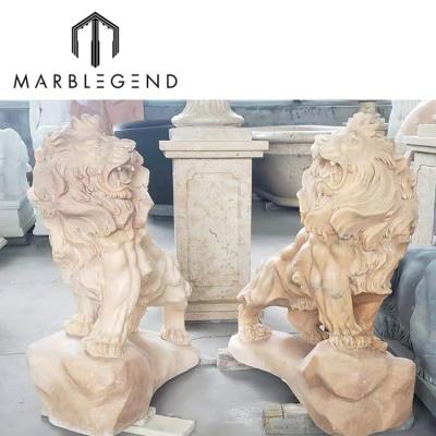 China Artisan Factory Price Garden Decoration China Red Polished Marble Animal Stone Lion Sculpture for sale