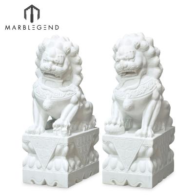 China ORIENTAL Chinese Natural Stone Foo Dogs Lion White Marble Statue for sale