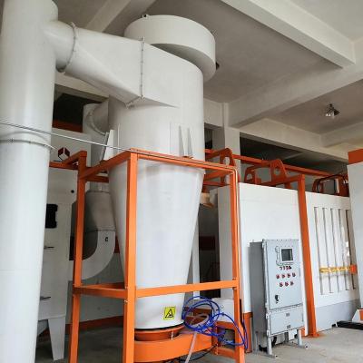 China Automatic plastic factory powder coating spray cyclone booth system with feeding center for metal production for sale