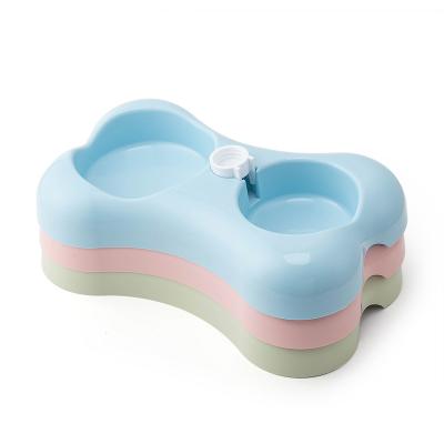 China ZJKR Non-automatic Plastic Pet Double Wheels Shaped Dog Bowl For Pet Cat Dog Bowl for sale