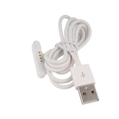 China White Color Car USB 2.0 One Male To Pogo Pin 2pin 4pin Charger Magnetic Spring Cable For Smart Watch for sale