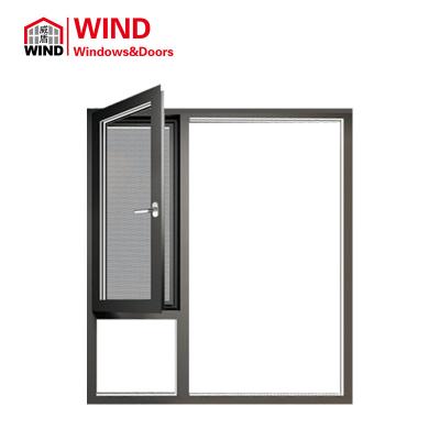 China W55 Durable Luxury Prefab Aluminum Casement Triple Glazed Fixed Window With Security Screen Mesh Sale ACW OEM Steel Open for sale