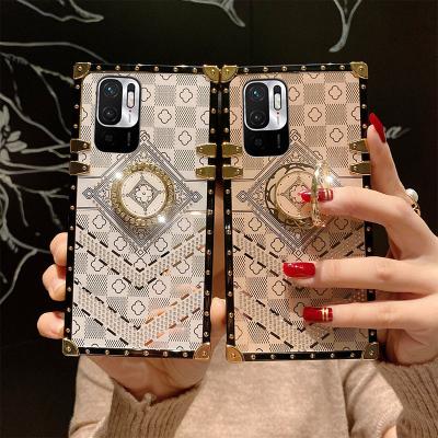 China New Shockproof Flash Diamond Ring Mobile Phone Case For Xiaomi Redmi Note 11 Pro Square Silicone Stand Cover Shell for sale