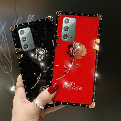 China Shockproof Luxury Bursting Diamonds Rose Flower Soft TPU Phone Case For Xiaomi Redmi Note 11 10 Pro Square Back Cover Phone Accessories for sale