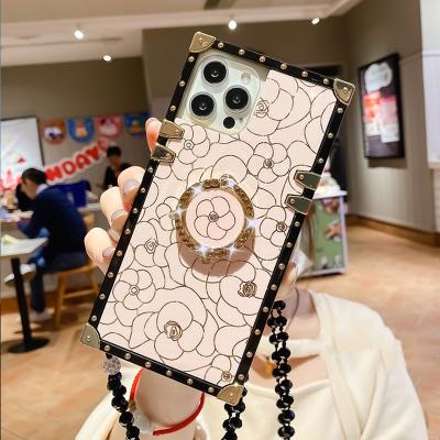 China Fashion square flower pro fashion square flower xiaomi redmi note 10 shockproof silicone cover crystal chain shell for sale