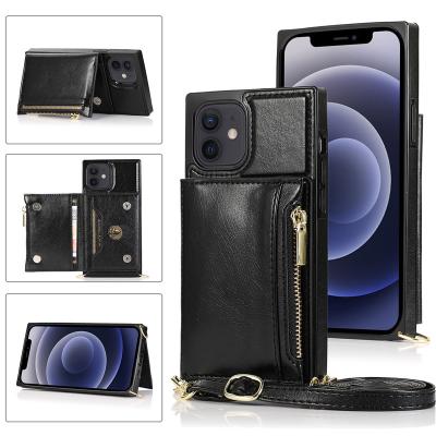 China Shockproof Wallet Card Strap Phone Case For iPhone 13 Pro PU Shockproof Back Cover Shell Leather Max Stand for sale