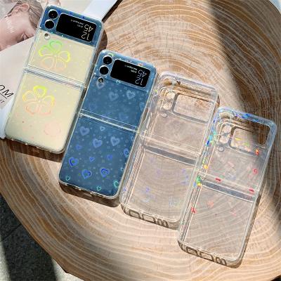 China Shockproof Fashion Transparent Laser Phone Case For Samsung Galaxy Z Flip 3 Fold 5G Love Hard PC Cover for sale