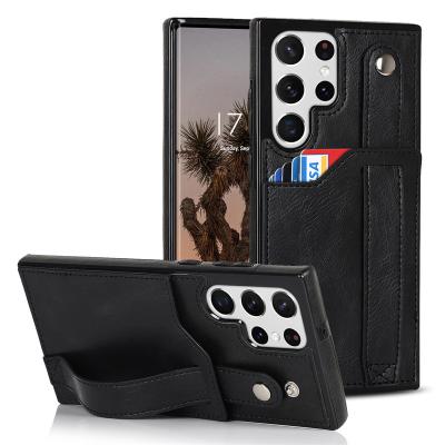 China Fashion Shockproof Wristband Business Insert Card Holder Leather Phone Case Cover For Samsung Galaxy S22 Ultra for sale