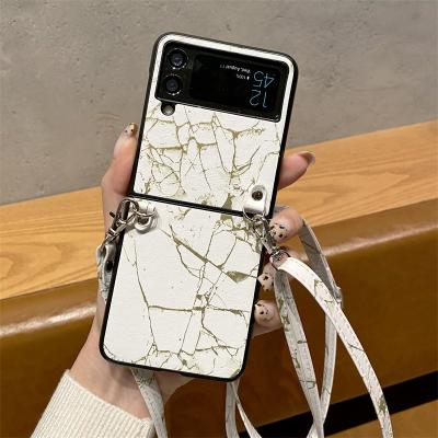 China Shockproof Marble Leather Cross Strap Phone Case For Samsung Z Flip 3 Fold 5G Phone Cover for sale