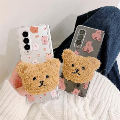 China Cartoon Shockproof Cute Transparent PC Phone Case For Samsung Galaxy Z Fold Bear 3 5G Stand Cover Shell for sale