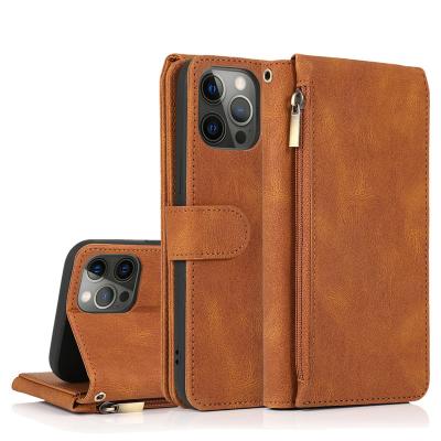 China Shockproof Business wallet leather case for iphone skin feel zipper leather case wallet mobile phone case for sale