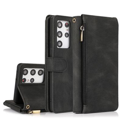 China Shockproof Feel Luxury Zipper Skin Card Case Phone Case Left And Right Opening Wallet For Samsung for sale