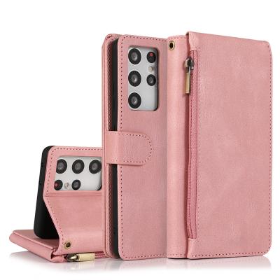 China Shockproof Removable Magnetic Left and Right Opening Feel Skin Case Phone Leather Case Zipper Pull For Samsung for sale