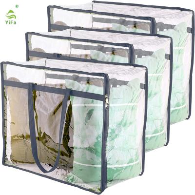 China Top Closet Container Clear Foldable Vinyl Zipper Lock Organizer Zippered Storage Bags With Reinforced Handle for sale