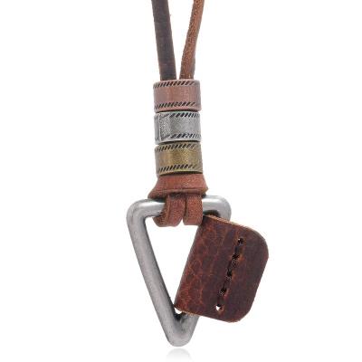 China Vintage European Brown Men's Fashion Joker And American Personality Accessories Simple Leather Hip Hop Pendant Rope Necklaces for sale