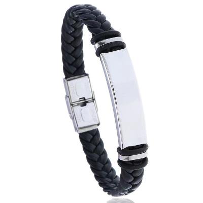 China Simple Men Women Stainless Steel Jewelry Punk Custom Handmade Woven Personal Woven Leather Bracelet for sale