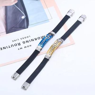 China FASHIONABLE Kids Charm Men Silicone Stainless Steel Cross Lucky Religious Bracelet for sale