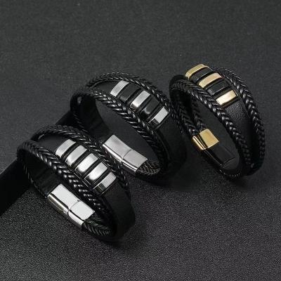 China Custom Stainless Steel Punk Multilayer Mens Pride Logo Leather Bracelets For Women Jewelry for sale