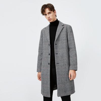 China Wholesale Fashion Winter Warm Men's Straight Plaid Overcoat Mid Length Mid Length Woolen Men's Clothing for sale