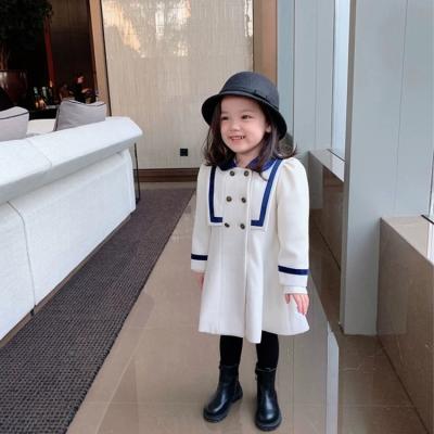 China 2022 Contrast Color Regular Collar Navy StyleTemperament Wholesale Navy Dress Coat Woolen Overcoat For Girls for sale