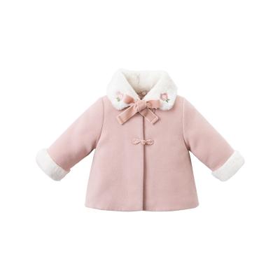 China Winter Waterproof Babies Fashion Solid Button Bow Fur Coat Kids Tops Toddler Infant Outerwear for sale