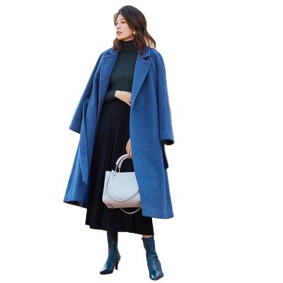 China Yolife 2021 New Women's Long Wool Cashmere Wool Coat Waterproof High Quality Blue Silk Coat for sale