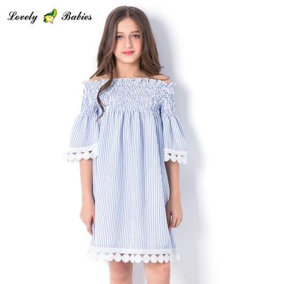 China 2019 Anti-wrinkle girls clothes elsa frozen dress smocked girl stripe dress kids dress for casual for sale