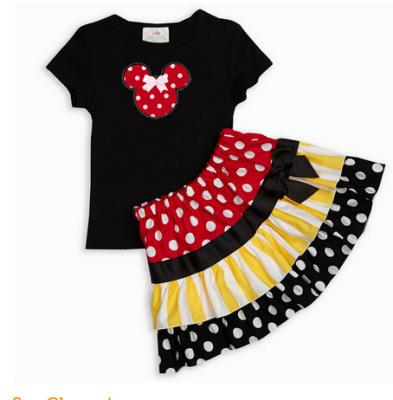 China Black Cotton Dot Yellow Stripe Skirt Set Black Red Girls Casual Dresses 27 for sale