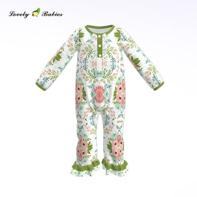 China Wholesale Newborn Baby Romper Baby Romper Baby Clothes Ruffle Floral Print Baby Romper Long Sleeve Baby First Steps Clothes for sale