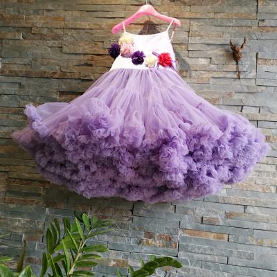 China Anti-wrinkle Spring Autumn Children Clothing Baby Cute Flower Puffy Purple Tutu Dress for sale