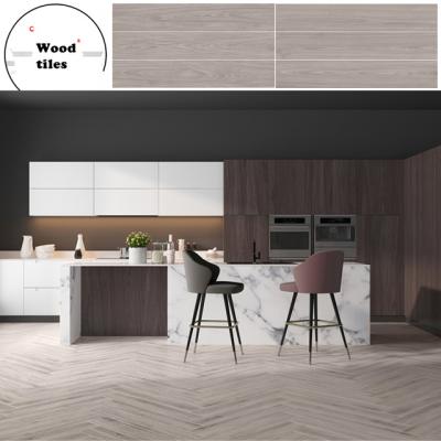 China Glazed Metallic Wood Effect Tiles 200x1000mm Brown Porcelain Tiles Living Room Bedroom Chinese Porcelain Floor Flooring for sale