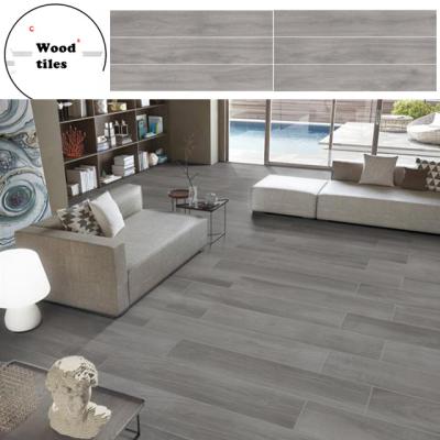 China Glazed Tiles 200x1000mm Brown Living Room Floor Porcelain Tiles Metallic Solid Wood Matte Surface Non Slip Porcelain Wood Look Floor Tiles for sale