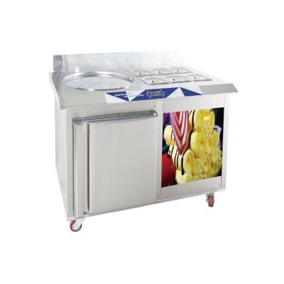 China Thai Frozen Food Factory Fried Ice Cream Machine Wholesale Roll Ice Cream Machine With Good Price Single Pot With Six Barrels For Refrigeration for sale