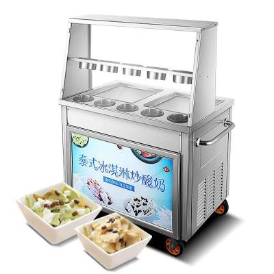 China Commercial Fried Ice Cream Machine Snack Factory For Sale Double Pan Ice Cream Roll Machine With Fruit Yogurt Ready To Ship for sale