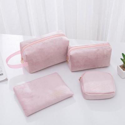 China Lady Flannel Large Capacity Portable Cosmetic Bag Travel With Compartment 4 Piece Set for sale