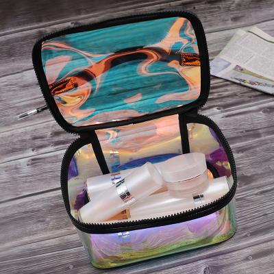 China Lady Rainbow Holographic Fur Cosmetic Bag for sale